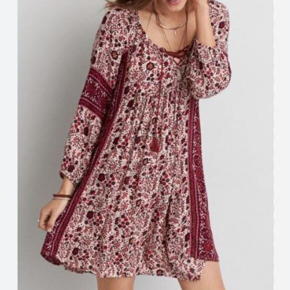 American Eagle Outfitters Dresses & Skirts - American Eagle Outfitters Burgundy and Pink Floral Bohemian Dress Size S